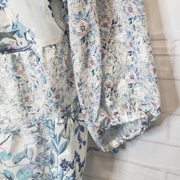 Pretty & Feminine Cupio Blue Satin Floral Butterfly Top size XL Blouse - Picture 4 of 9